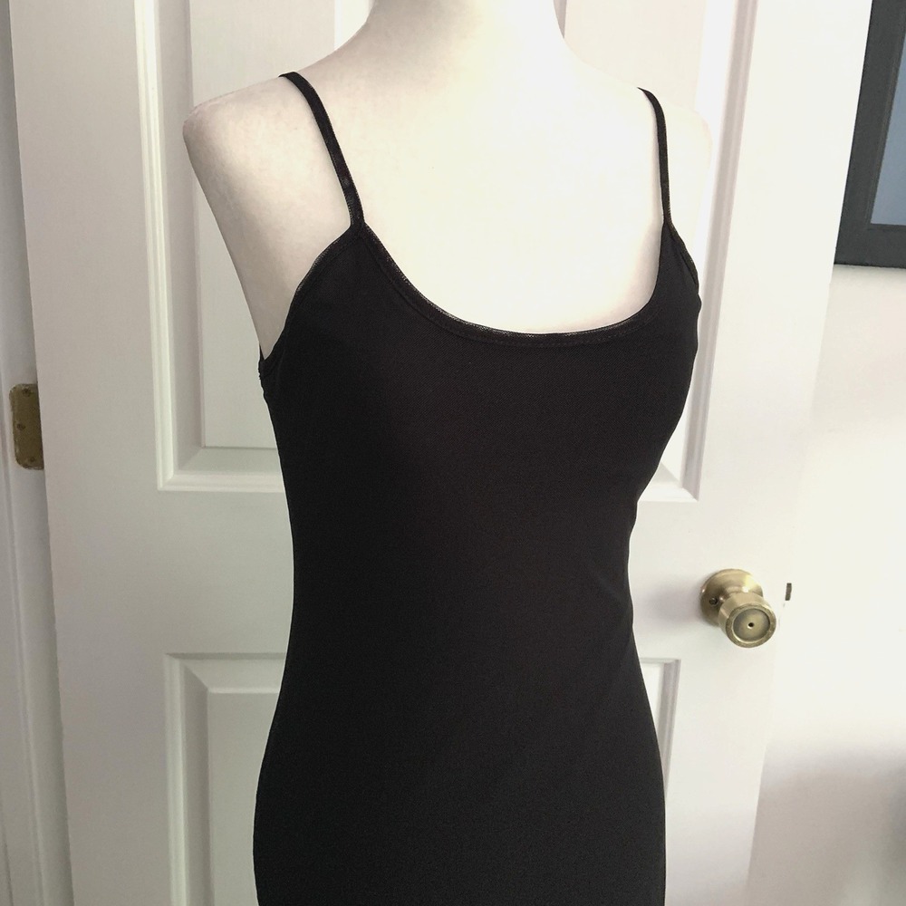 See You Monday Slip Spaghetti Strap Low Back Sexy Long Dress Sheer mesh layer M